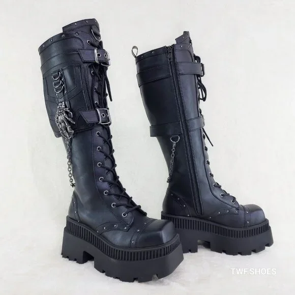 Demonia Black Combat Boots with Chains - Picture 2 of 12